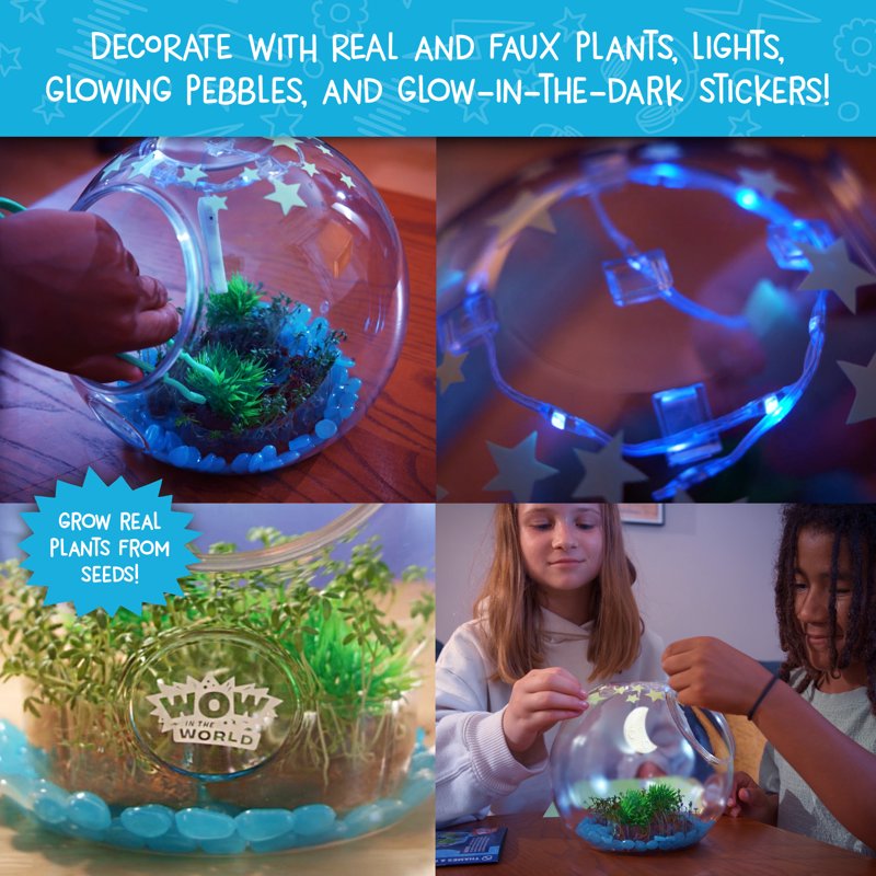 Kids Glowing Terrarium Kit with LED Lights and Real Plants — STEM Educational Toy