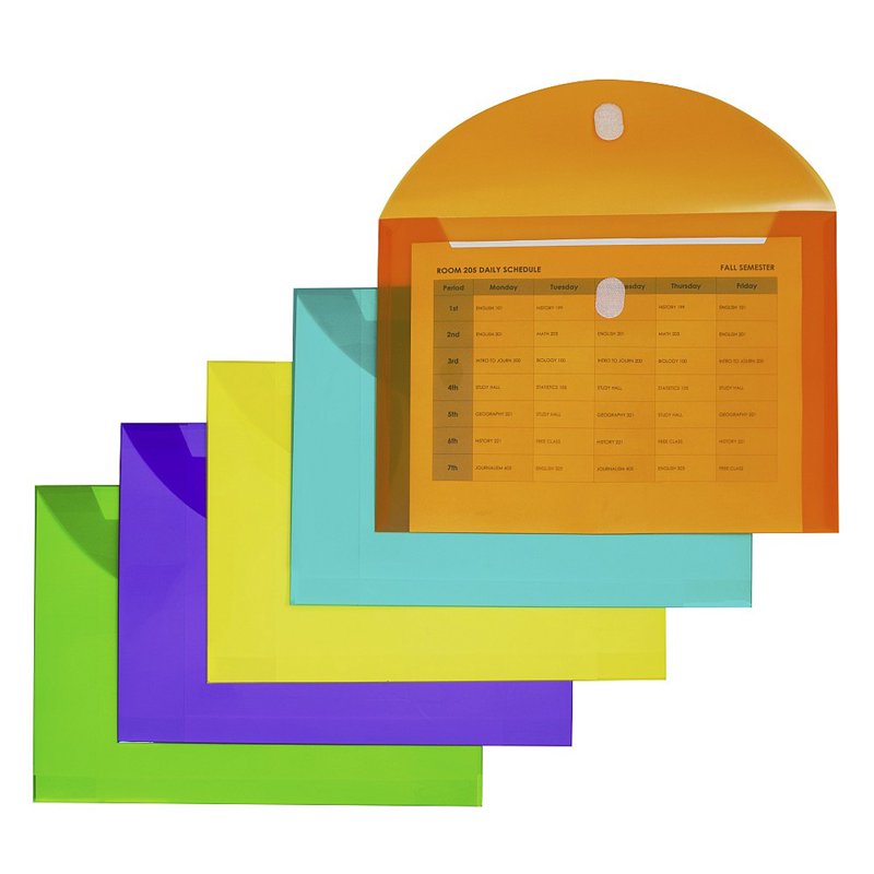 Reusable Envelopes with Hook and Loop Closure - 8.5 x 11 Assorted Colors, Pack of 10