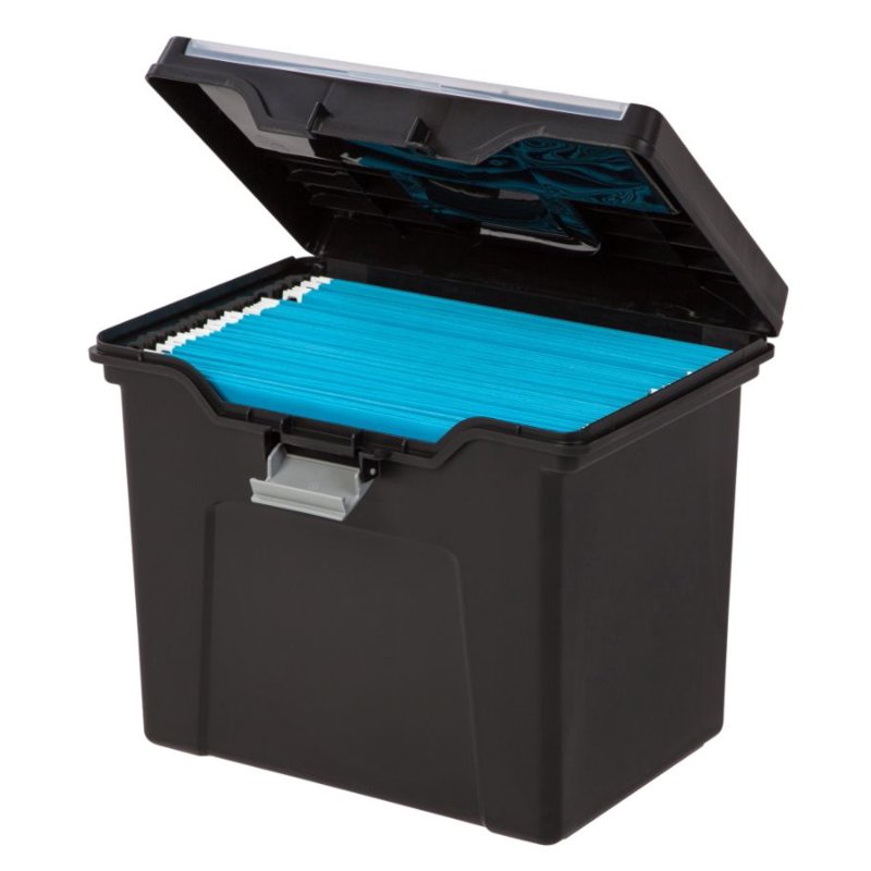 Large Mobile File Box with Locking Lid and Handle - Letter Size, Black/Silver