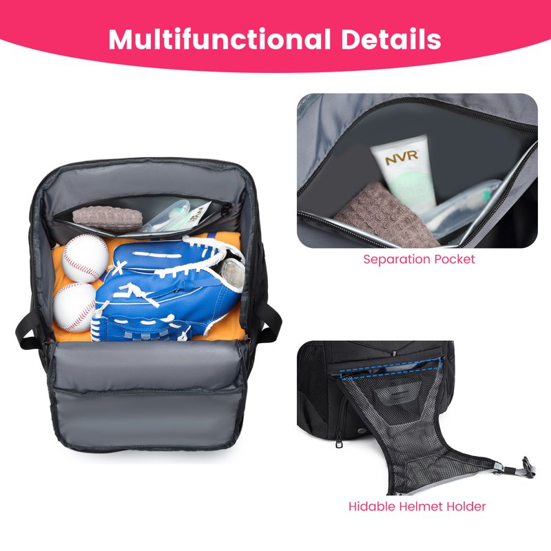 Softball Bag with Fence Hook, Shoe Compartment & Water Bottle Pockets - Youth & Adult Baseball Backpack