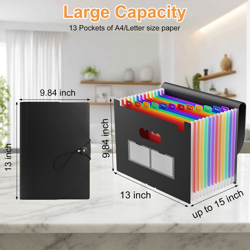 13-Pocket Accordion File Organizer with Labels - Sturdy Document Storage for Office, Home & School
