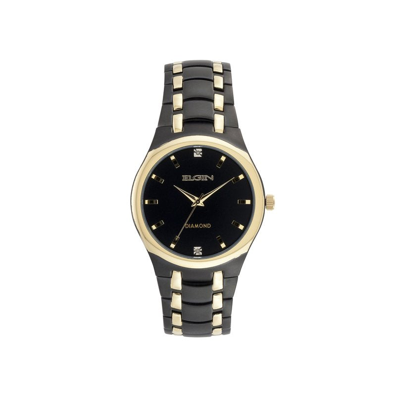 Men's Analog Watch with Black Dial and Gold Accents - Durable Dress Watch