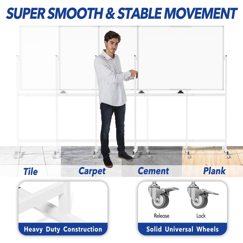 Large Rolling Whiteboard on Wheels - 48 x 36 Inches Magnetic Dry Erase Board with Stand