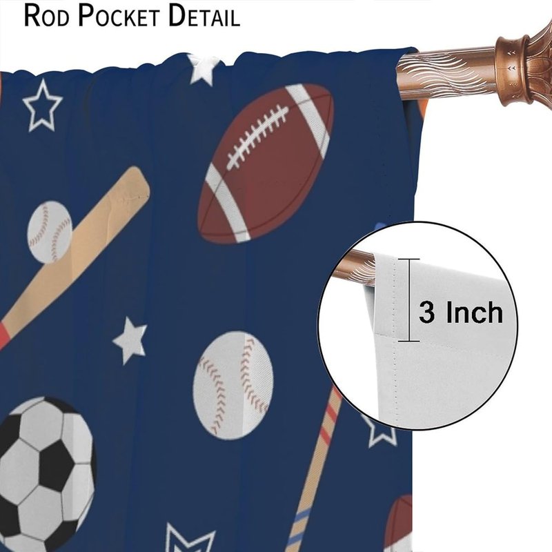 Sports Theme Curtains for Kids Bedroom & Living Room - Cartoon Basketball Football Soccer Print Insulated Drapes, 2 Panels