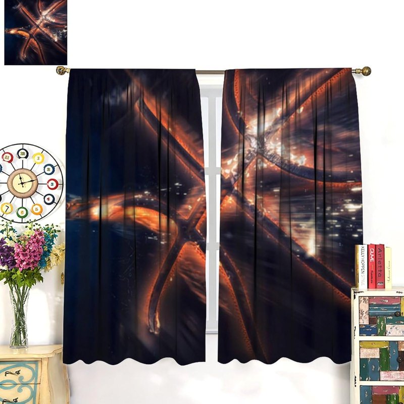 Children's Basketball Theme Window Curtains - Insulated Kids Room Drapes, 2 Panels