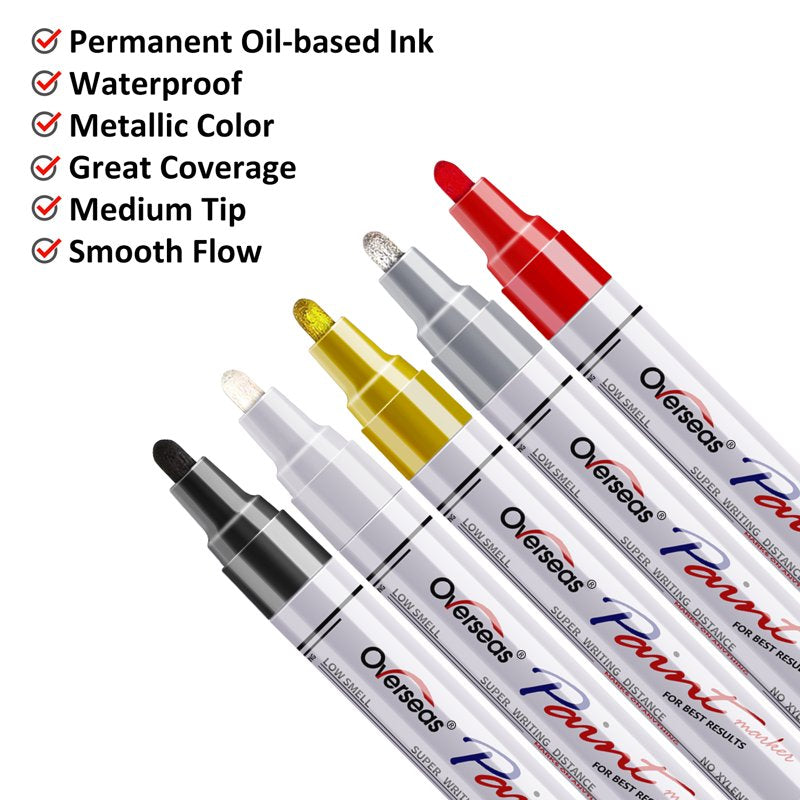 Oil Based Paint Markers 5 Pack - Waterproof Permanent Markers for Rock, Wood, Fabric, Glass, Plastic
