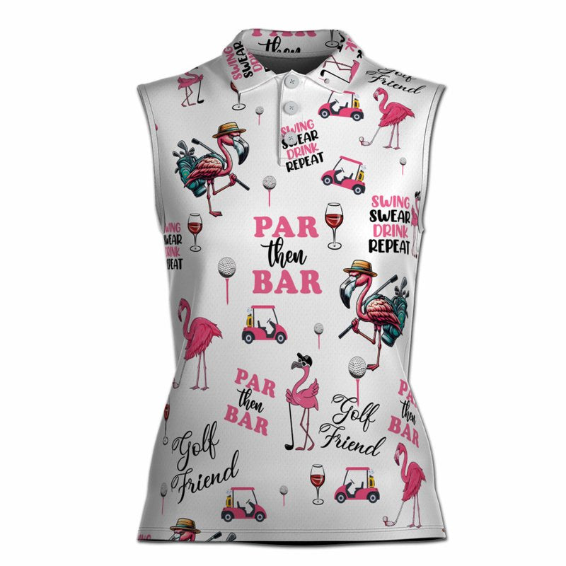 Variation of THIS listing: Funny Flamingo Golfer Par Then Bar Women Sleeveless Polo 2XL