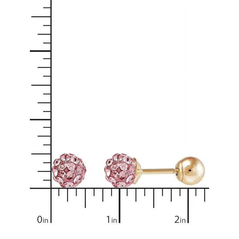 Pink Crystal Stud Earrings in 10K Yellow Gold - 4.8mm Front & Back Design