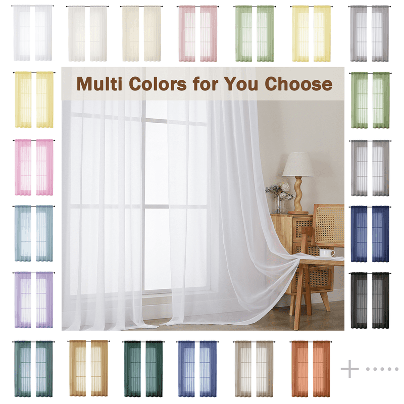 42x78 White Sheer Curtains 2 Panels - Light Filtering Voile Window Treatment