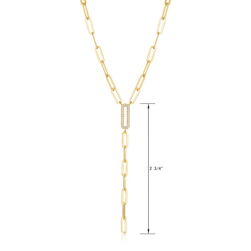 Gold & Silver CZ Paperclip Necklace 18-Inch Lariat with Extension - Hypoallergenic Jewelry for Women