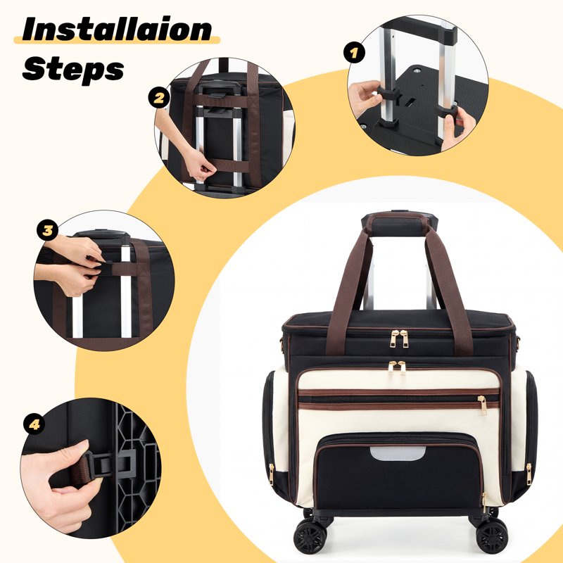Large Rolling Craft & Teacher Tote with Insulated Lunch Bag, 15 Pockets, 48L Capacity