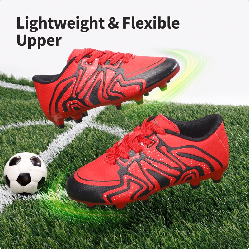 Burudani Kids Lightweight Soccer Shoes, Red/Black/Silver — Size 12 (Variation: 12 Little Kid)
