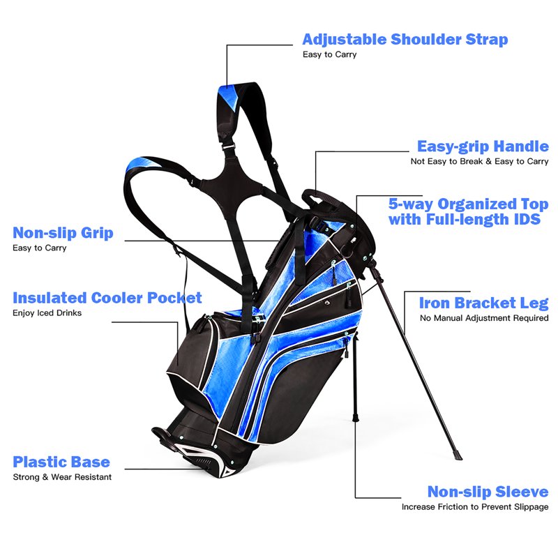 Costway Golf Stand Bag - 6-Way Dividers, 8 Pockets, Blue