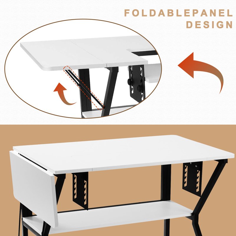Large Sewing Table with Adjustable Platform & Storage Shelf - Vividwood