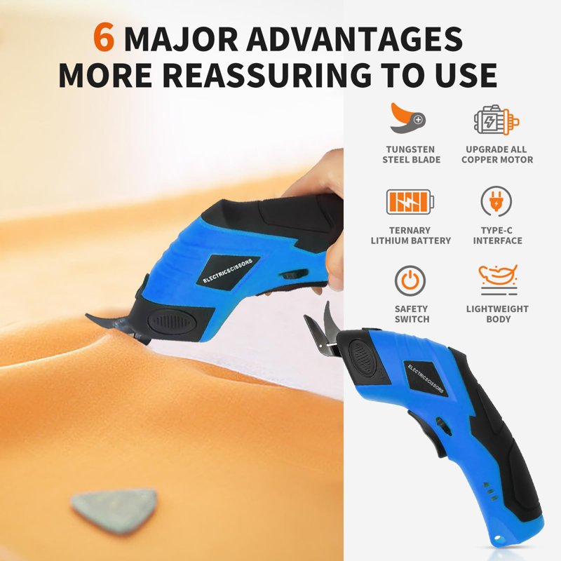 Superscissors Cordless Electric Cutting Tool - Blue, Scissors for Paper, Fabric, Carpet & More