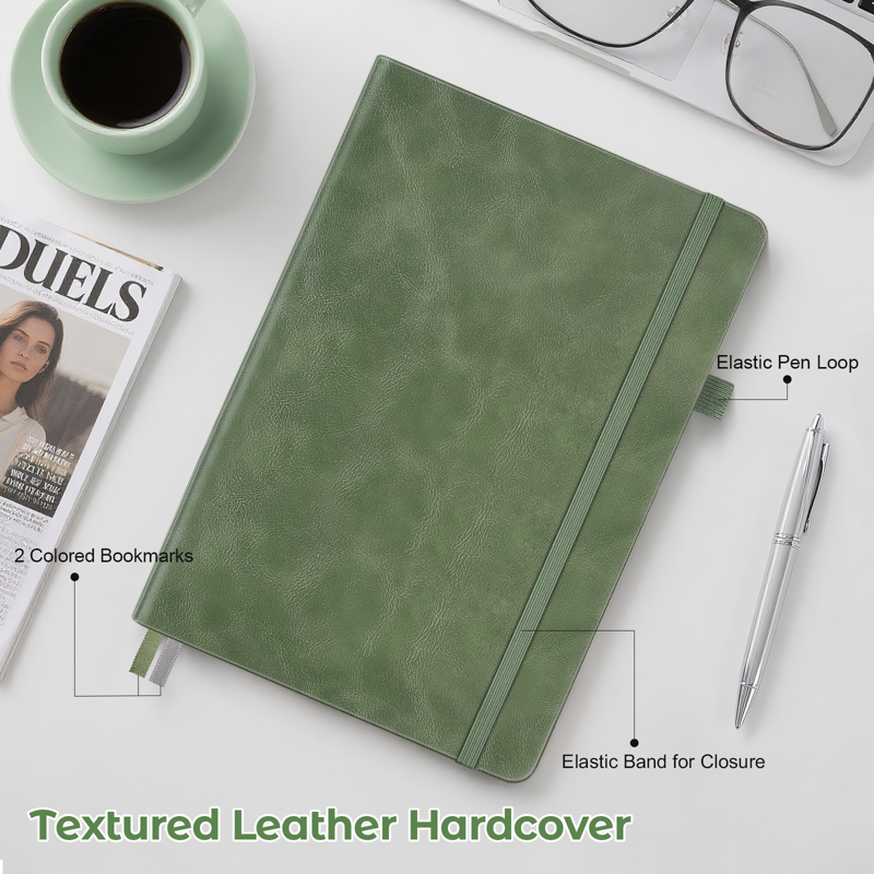 A5 Leather Notebook with 192 Pages - College Ruled Hardcover Journal for Men & Women