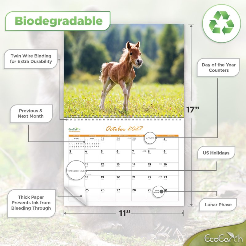 EcoEarth 12-Month Vertical Wall Calendar Baby Animals 11x17 Jan 2027-Dec 2027