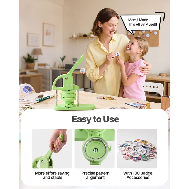Button Maker Machine 2.95 Inch with 100 Button Parts & Handle - DIY Badge & Keychain