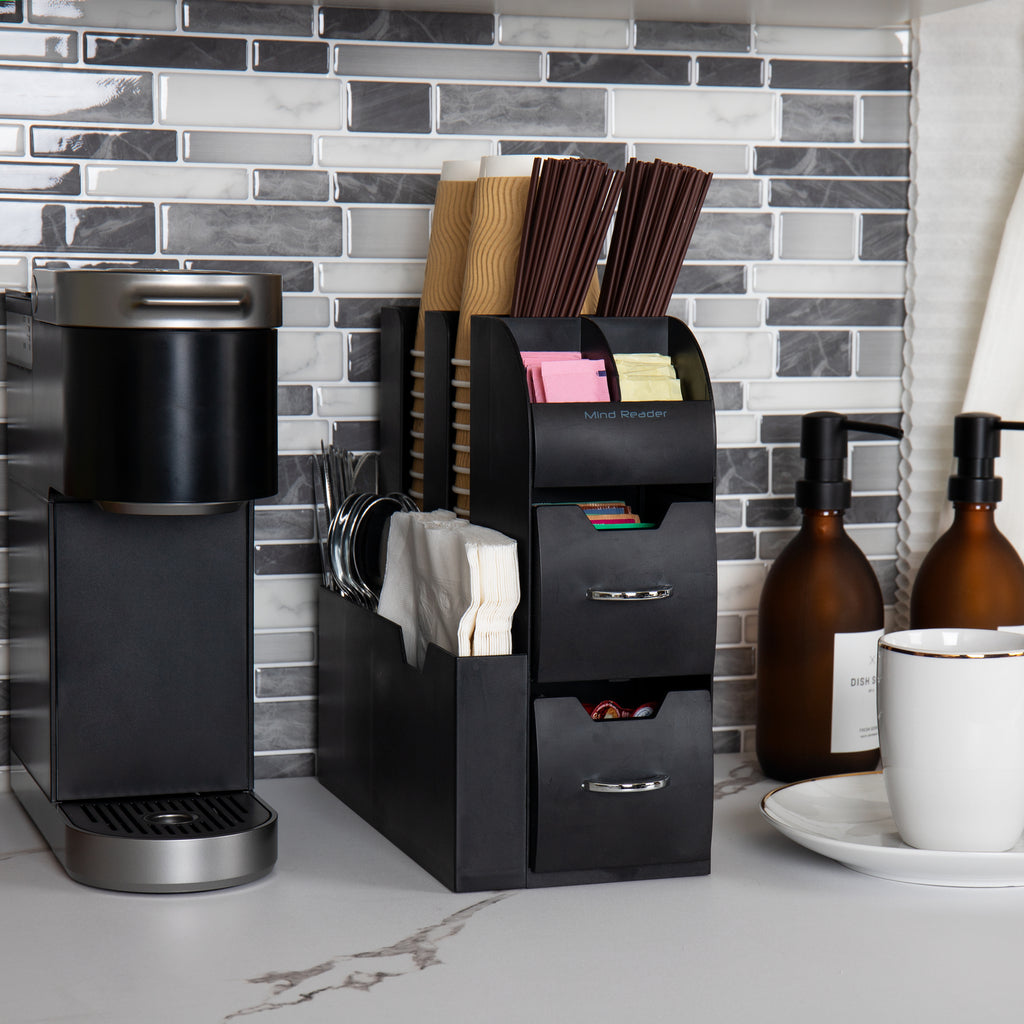 Countertop Coffee and Condiment Organizer Station - Black