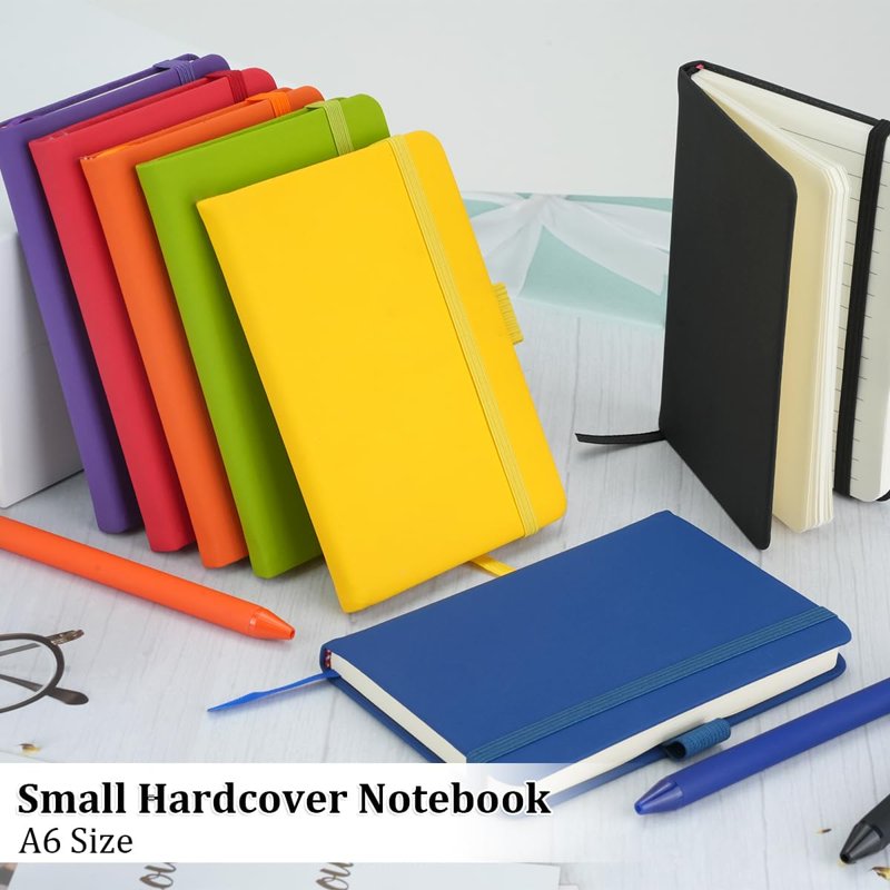 Mini Hardcover Notebook Set with Pen Holder - 4 Pack A6 Pocket Journals, Lined Pages, Waterproof Cover
