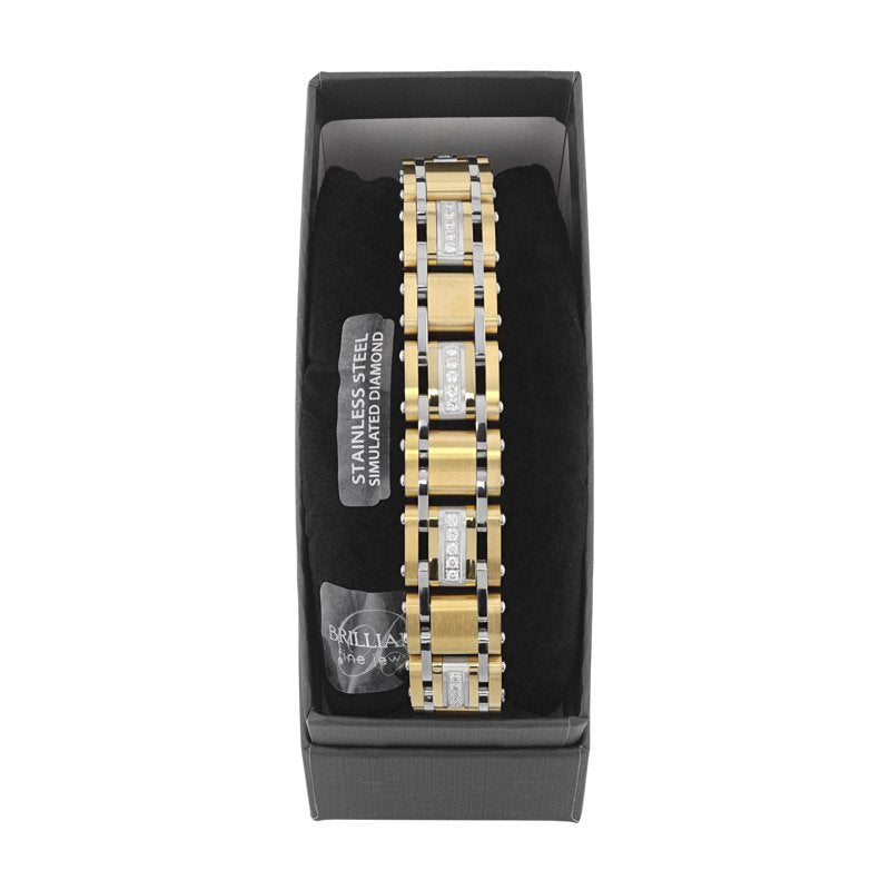 Men's Two-Tone Stainless Steel Cubic Zirconia Bracelet - Elegant Jewelry Gift