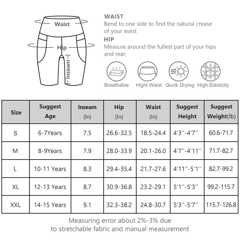 Big Elephant 4-Pack Girls' High-Waisted Bike Shorts with Pockets - Black, Navy, Blue, Pink (XXL)