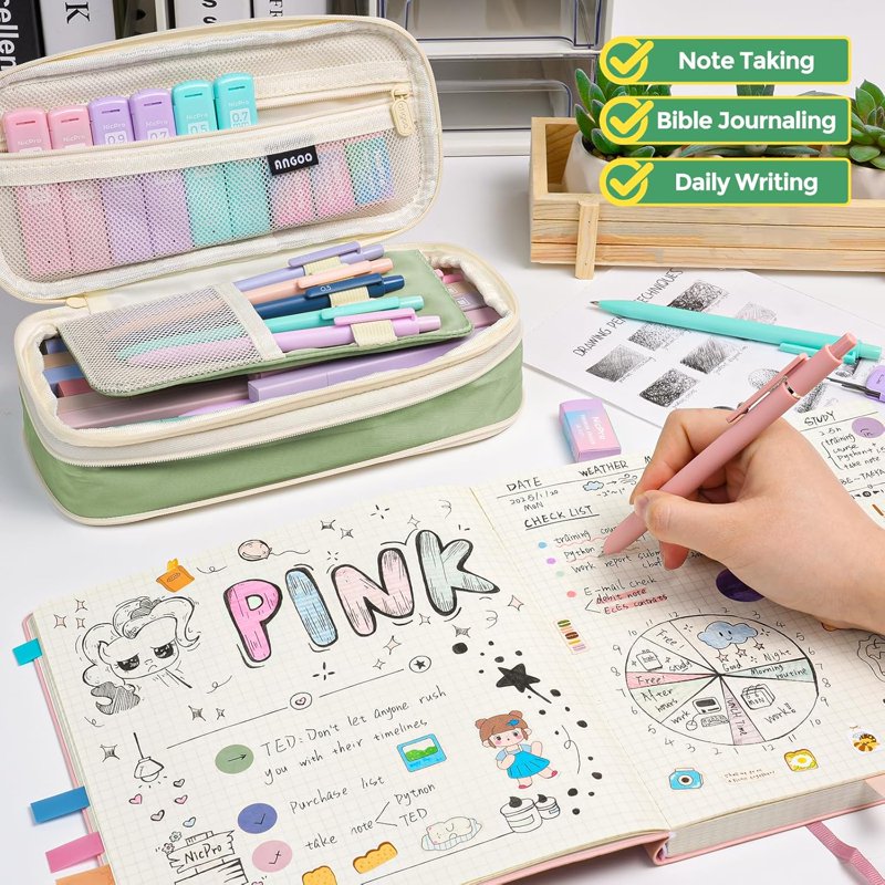 NicPro 39-Piece Stationery Set with Highlighters, Mechanical Pencils, Gel Pens & Pencil Case