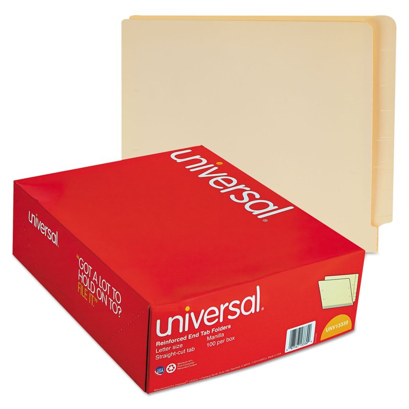 Reinforced Straight End Tab File Folders - Manila, Letter Size, 100/Box