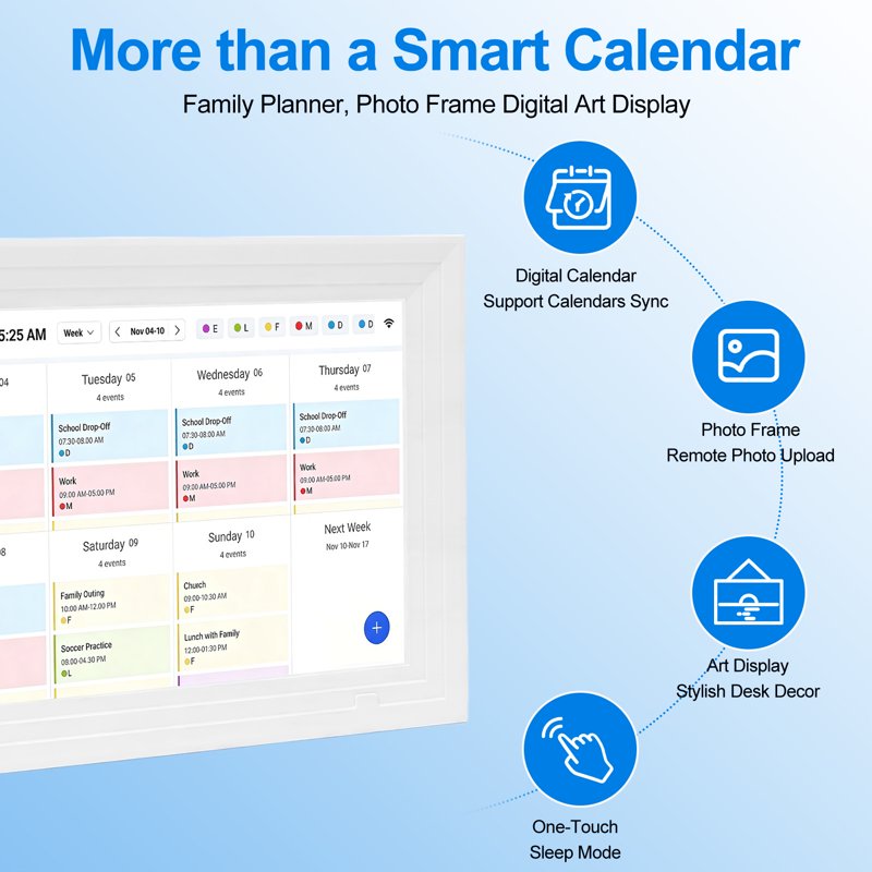10.1 Inch Digital Wall Calendar & Family Chore Organizer with WiFi Touchscreen