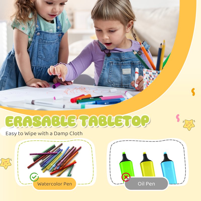 Kids Activity Table Set with Chairs - 2-in-1 Toddler Play & Craft Table, 24x24 Inch, White & Natural Wood Finish