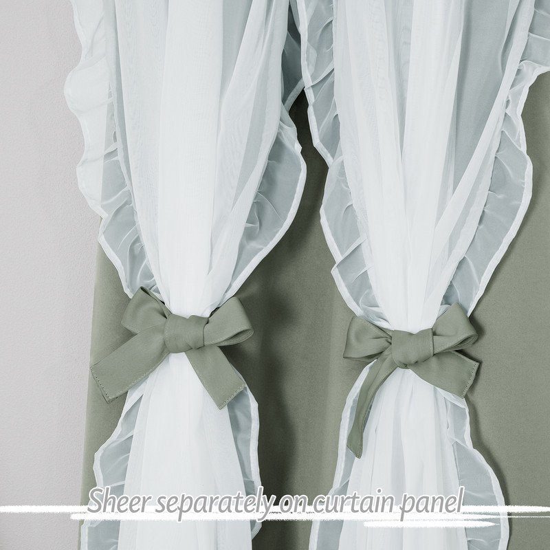 Double Layer Blackout Curtains for Bedroom Room Darkening Drapes Set of 2