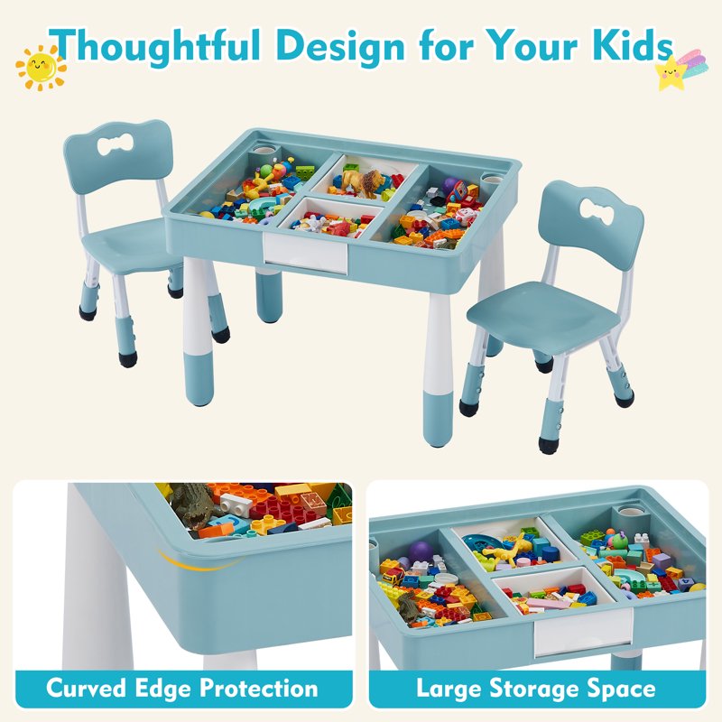 Kids Activity Table and Chair Set with Storage - 4-in-1 Multi-Use Play Desk