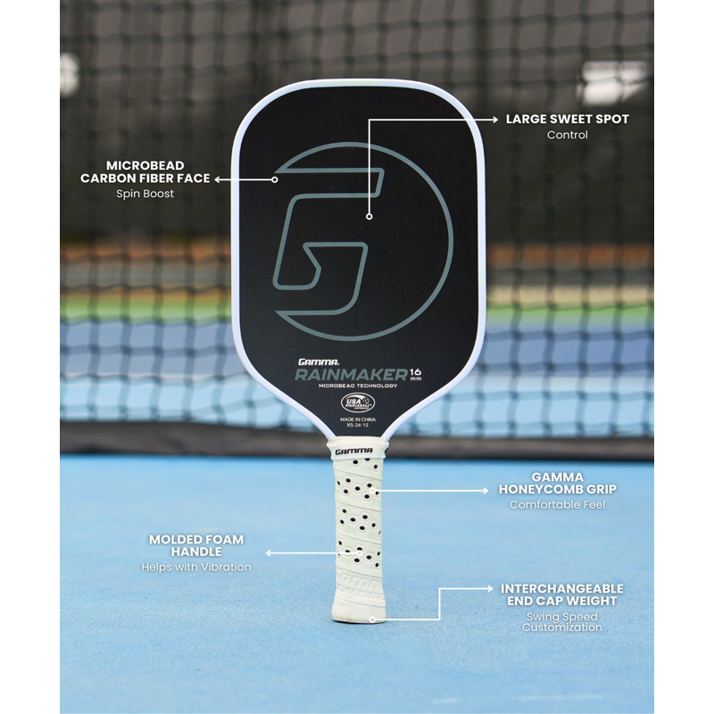 Gamma Rainmaker 16 mm Microbead Pickleball Paddle – Black (Variation: Rainmaker, 16 mm, Black)