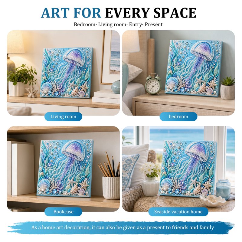 Jellyfish Pearl Art DIY Kit - 3D Diamond Painting with Frame (Variation: Jellyfish) 7.87 x 7.87 in