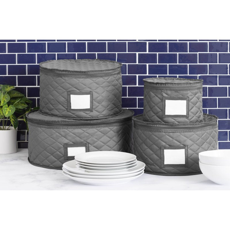 Stackable Dinner Plate Storage Container for 12 Plates - Felt Dividers, Padded Interior, 13 Inch Size