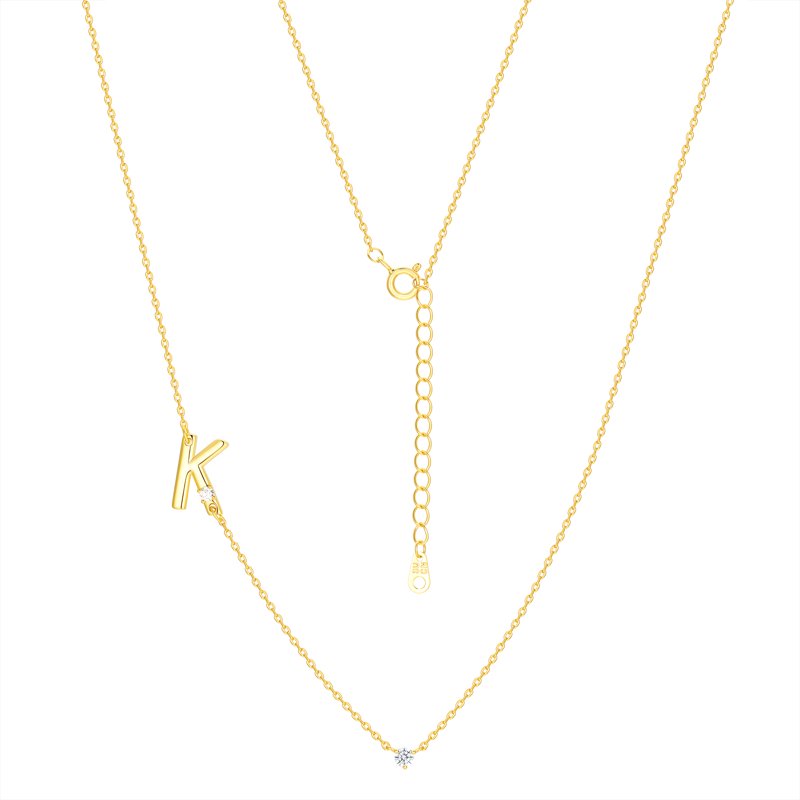 Initial Necklace Set with Cubic Zirconia and 14K Gold Flash Plating – Multiple Charms