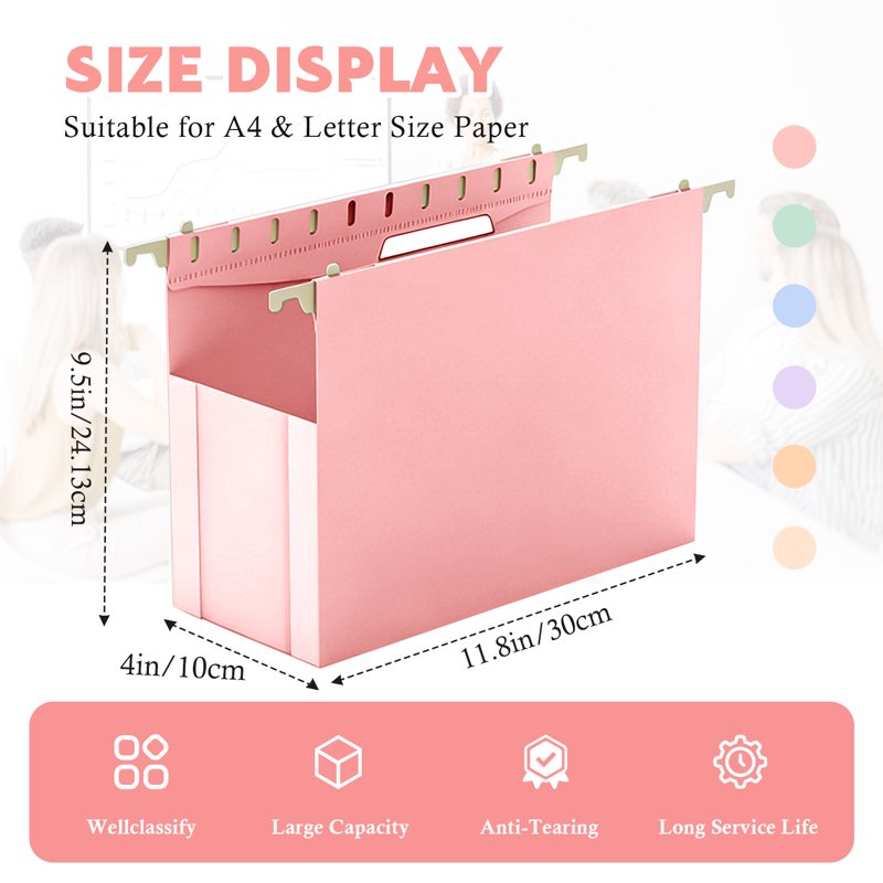 12 Pack Expanding Hanging File Folders - Letter Size Plastic Office Organizer