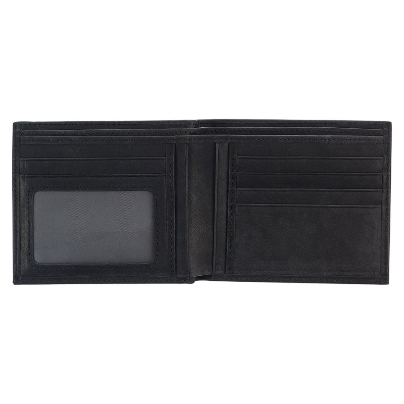 Men's Leather RFID Blocking Cross Wallet with Removable ID Window - Black