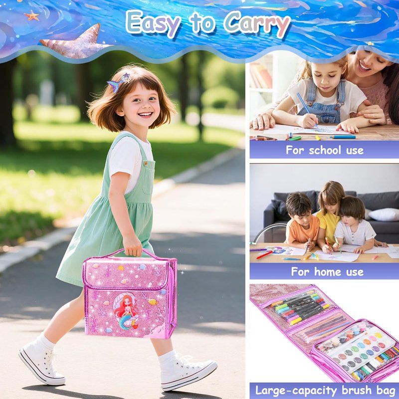 Kids Mermaid Art Set with Washable Markers and Stickers - Creative Craft Kit for Ages 3-12