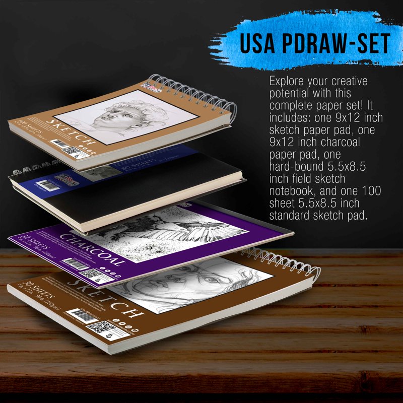 Art Supply Sketch & Drawing Paper Pads Set – 242 Sheets, Various Sizes & Styles