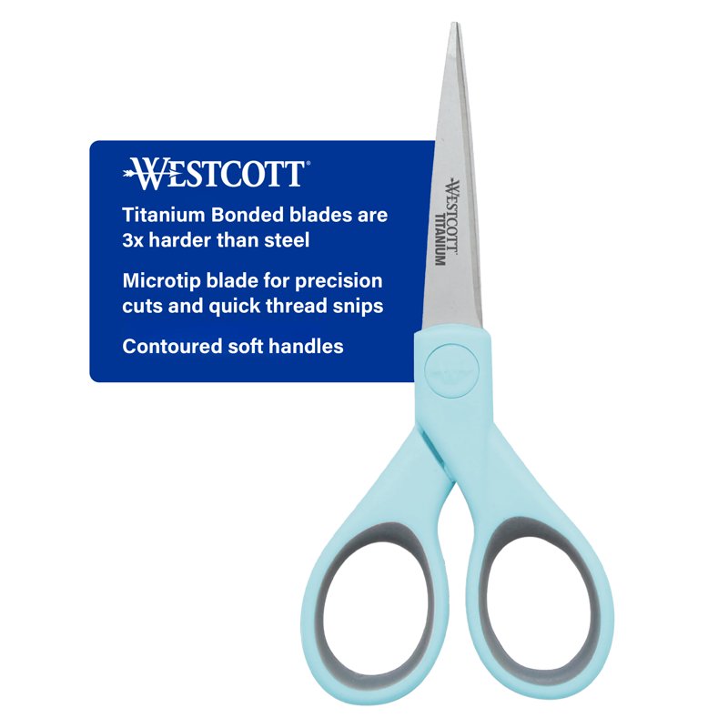 5-Inch Titanium Bonded Micro-Tip Crafting Scissors Light Blue - Durable Precision Cutting Tool