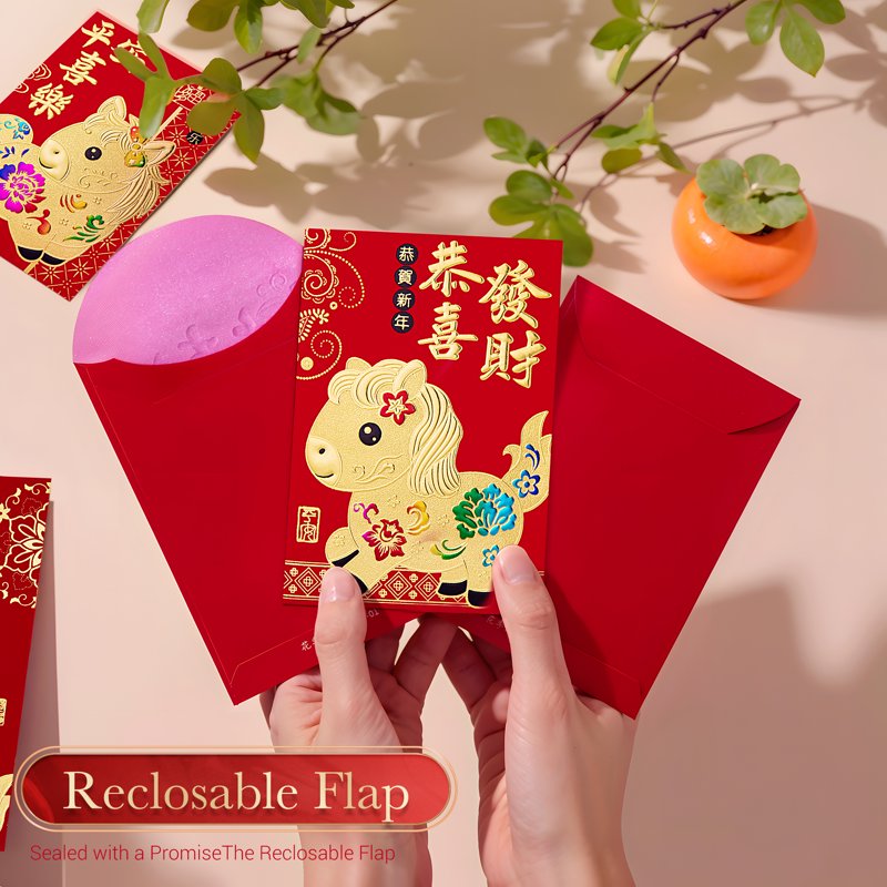 2026 Year of the Horse Lucky Money Envelopes - 36 Pcs Kid-Friendly Red Packets