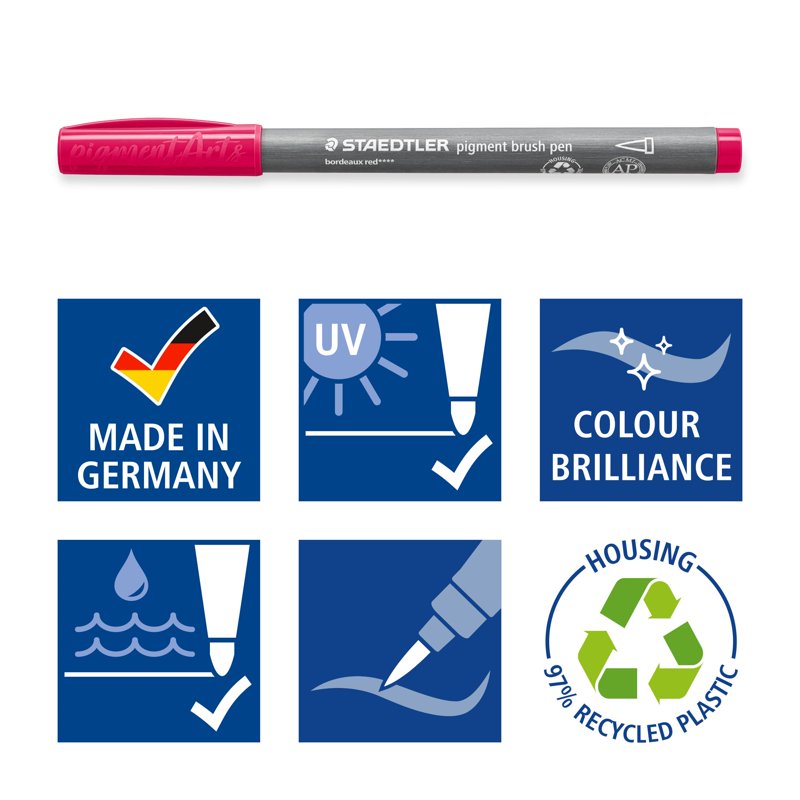 Staedtler Pigment Arts Brush Pens - Basic Colors, Set of 12, Variation 1