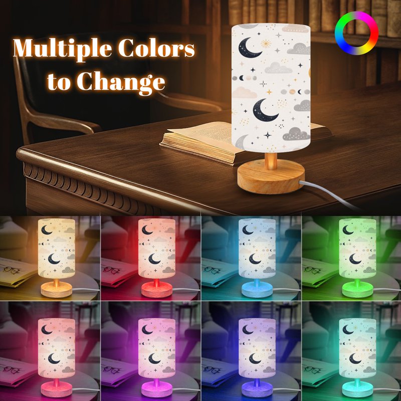 Dimmable Kids Nightstand Table Lamp with 16 Color Options and Remote