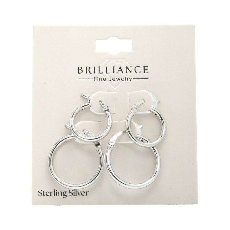 Sterling Silver Hoop Earrings with Click Top Closure - 15 & 20mm Duo Set