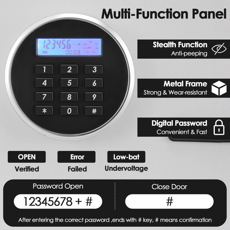 Wall Mount Safe Box 0.7 Cu. Ft. Digital & Key Lock for Money & Valuables