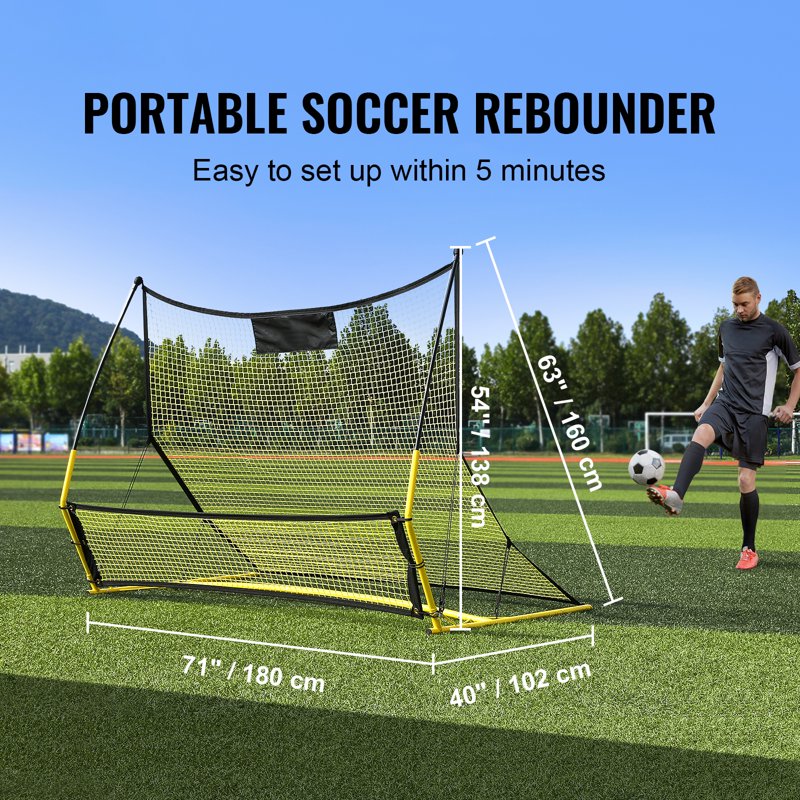 Portable Soccer Rebounder Net 71x40in - 2-in-1 Trainer with Carry Bag