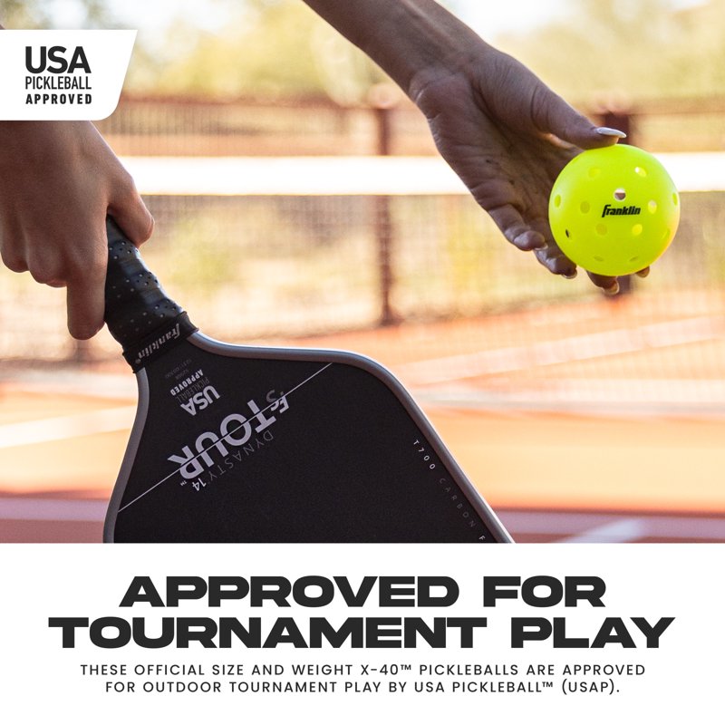 X-40 Outdoor Pickleballs - Official Size, Yellow - 3 Pack, Franklin Sports