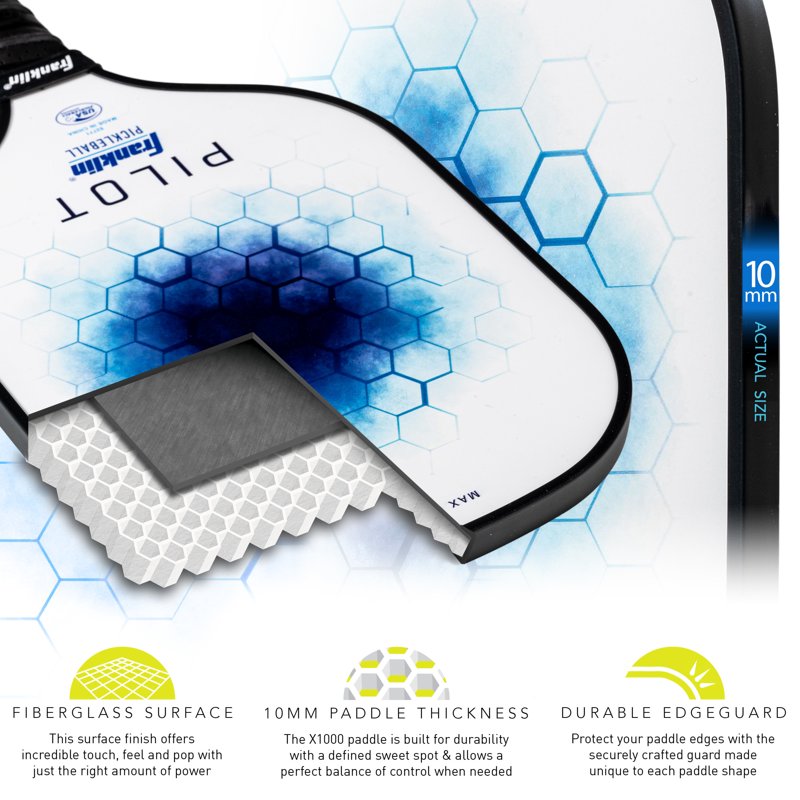 Pilot Pickleball Paddle Poly 10mm Core - USAPA-Approved (White/Blue) Franklin Sports