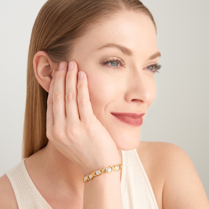 Diamond Accent Heart Bracelet in 18k Gold over Sterling Silver for Women